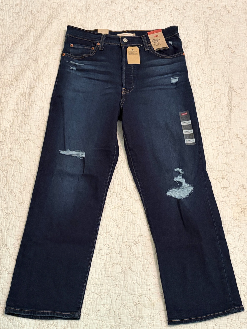 Levi's Ribcage Straight Ankle Distressed Dark Blue Jeans size 31
